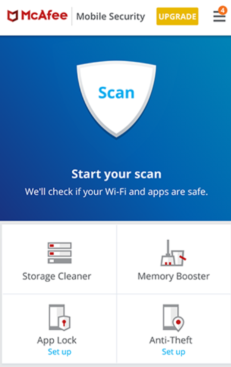 McAfee Mobile Security scanning dashboard
