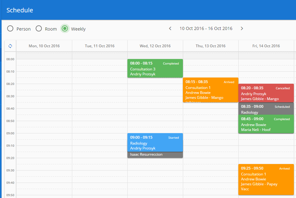 Panacea Software - The schedule is so powerful, but also simple and easy to use.  Drag and drop appointments and easily modify the calendar view to suit your tastes. Online bookings are made directly into your clinic's schedule.