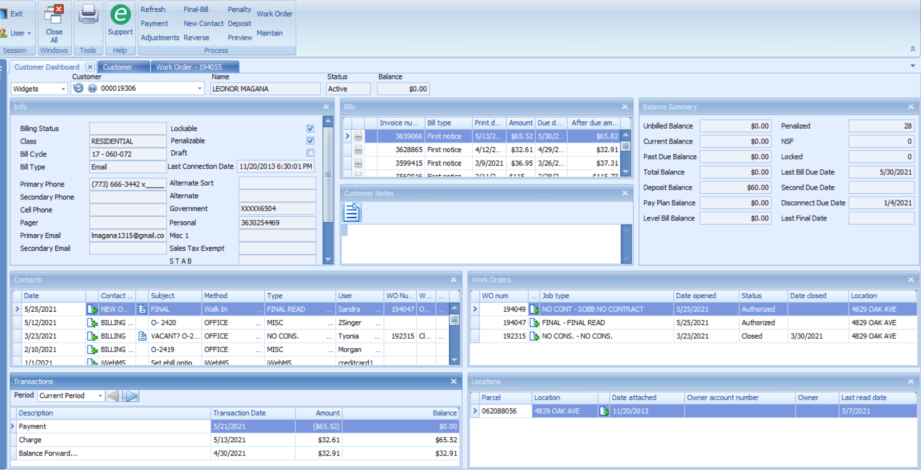 inHANCE Software - Impresa utility billing customer service dashboard