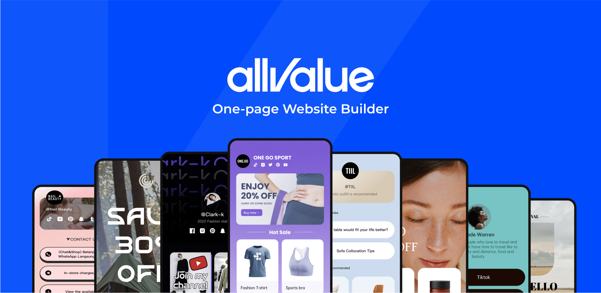 AllValue is the easiest one-page website builder that helps consolidate your content and grow any business on all social networks like Instagram, TikTok, YouTube, and Twitter, whether you are a brand owner, retailer or creator