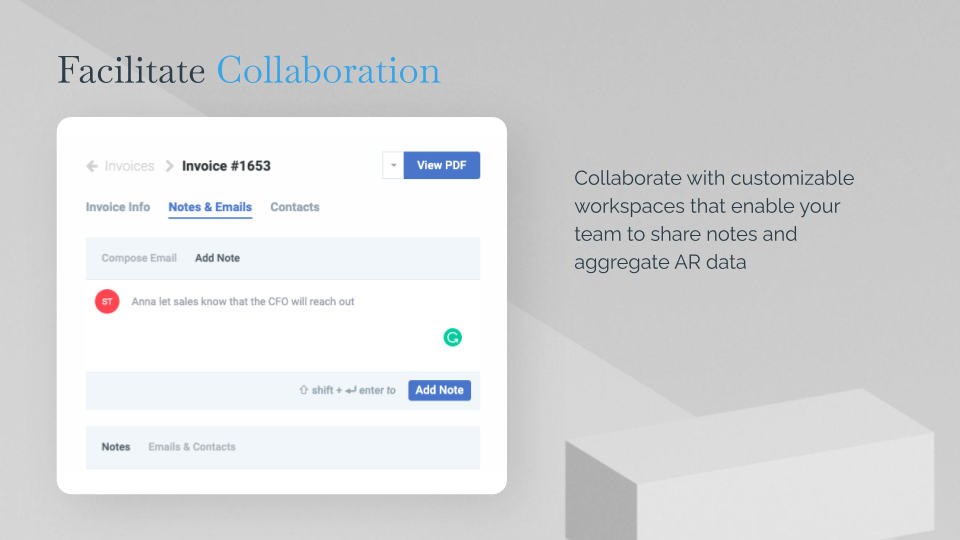 Collaborate with customizable workspaces that enable your team to share notes and aggregate AR data.