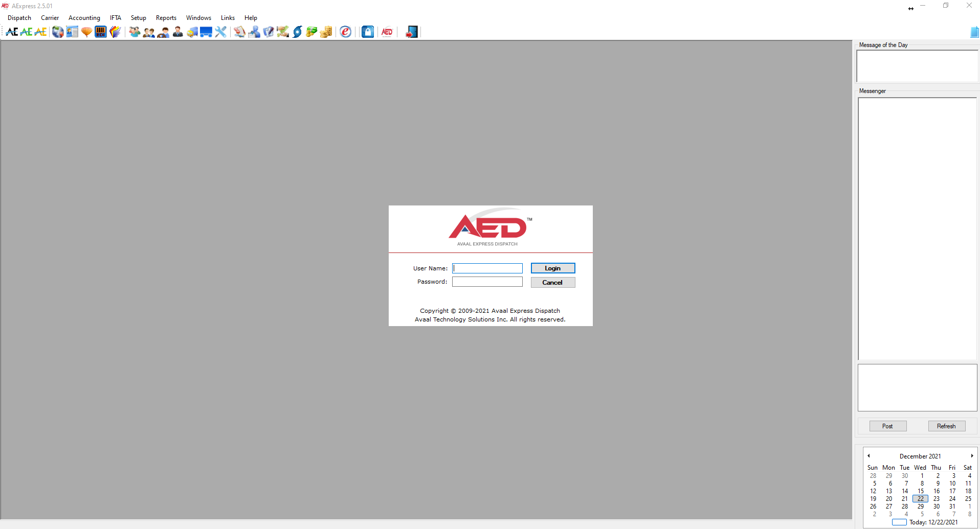 Avaal Express screenshot: Avaal Express Dispatch Login