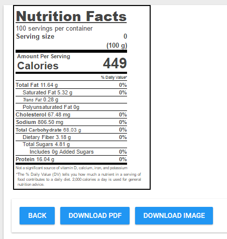 Recipe Costing Software - Nutritional label for menu items can be generated and printed