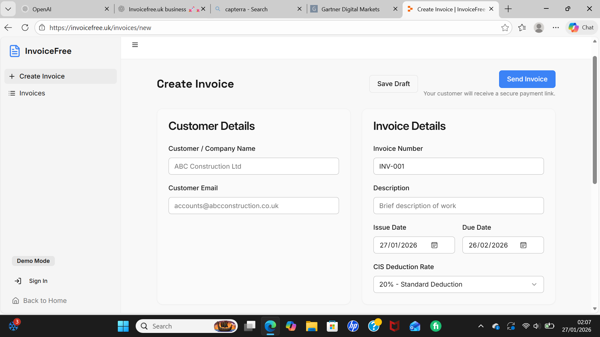 InvoiceFree UK screenshot: InvoiceFree UK create CIS-compliant invoices