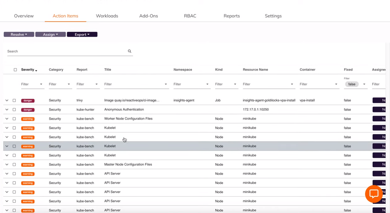 Fairwinds Insights Software - Fairwinds Insights action items