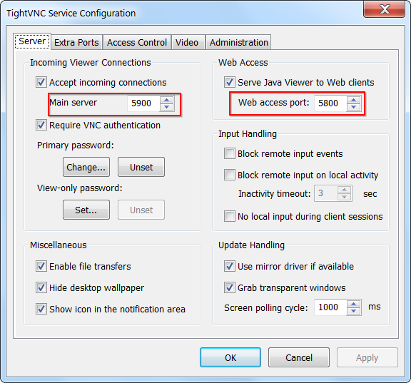 tightvnc server configuration 4 monitors