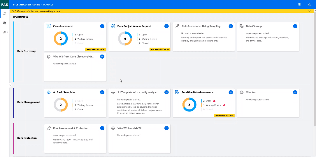 OpenText Data Privacy and Protection screenshot: File analysis suite