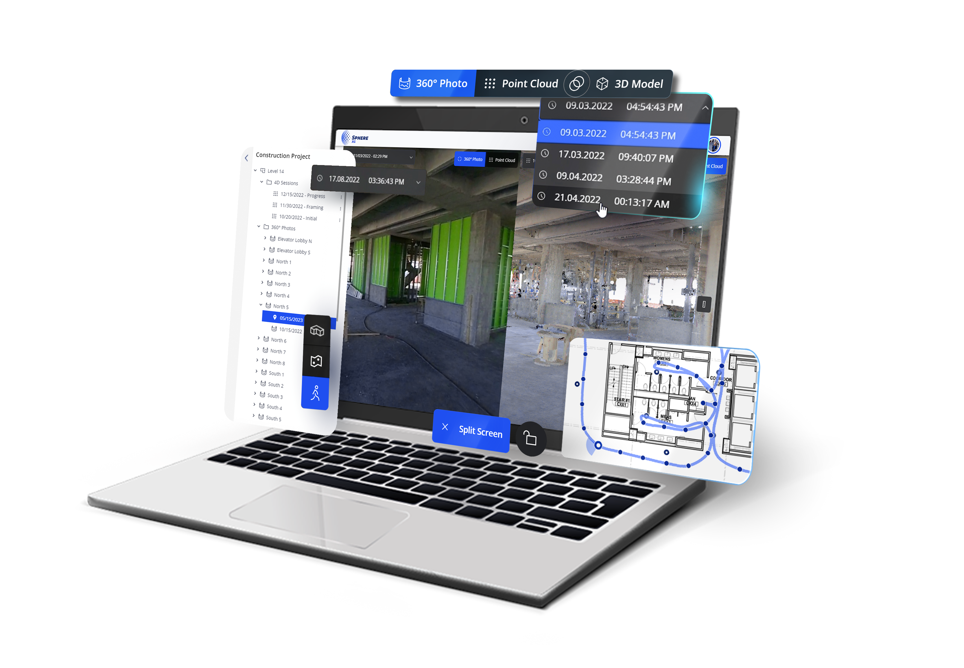 FARO Sphere XG screenshot: Sphere XG on a laptop, accessible any time, from anywhere. Compare progess over time, side-by-side.