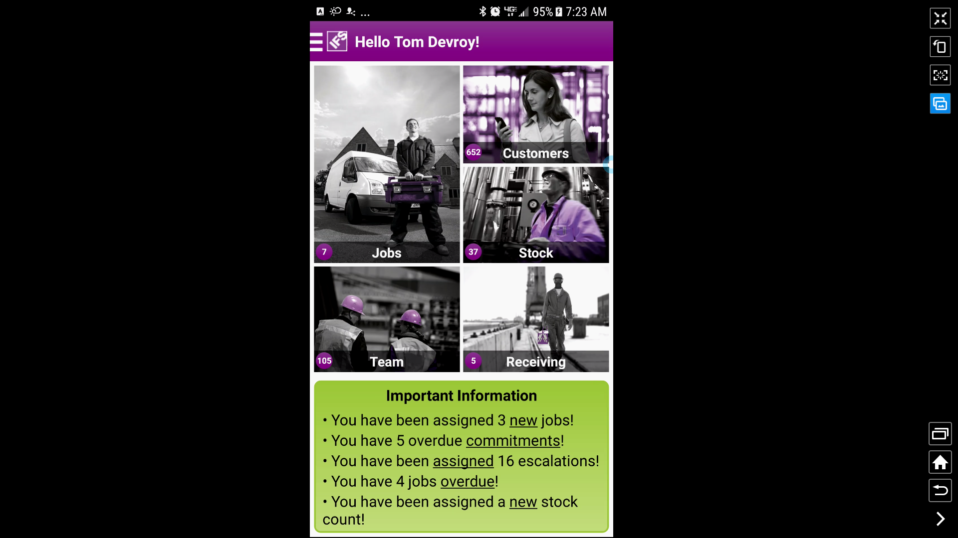 IFS FSM mobile interface screenshot