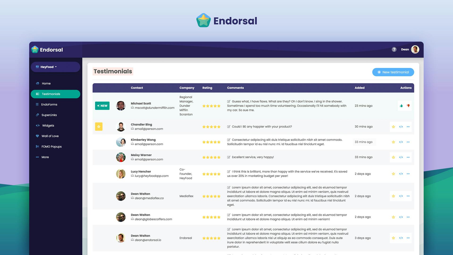 Endorsal Software - Endorsal.io — Customer testimonials, automated.