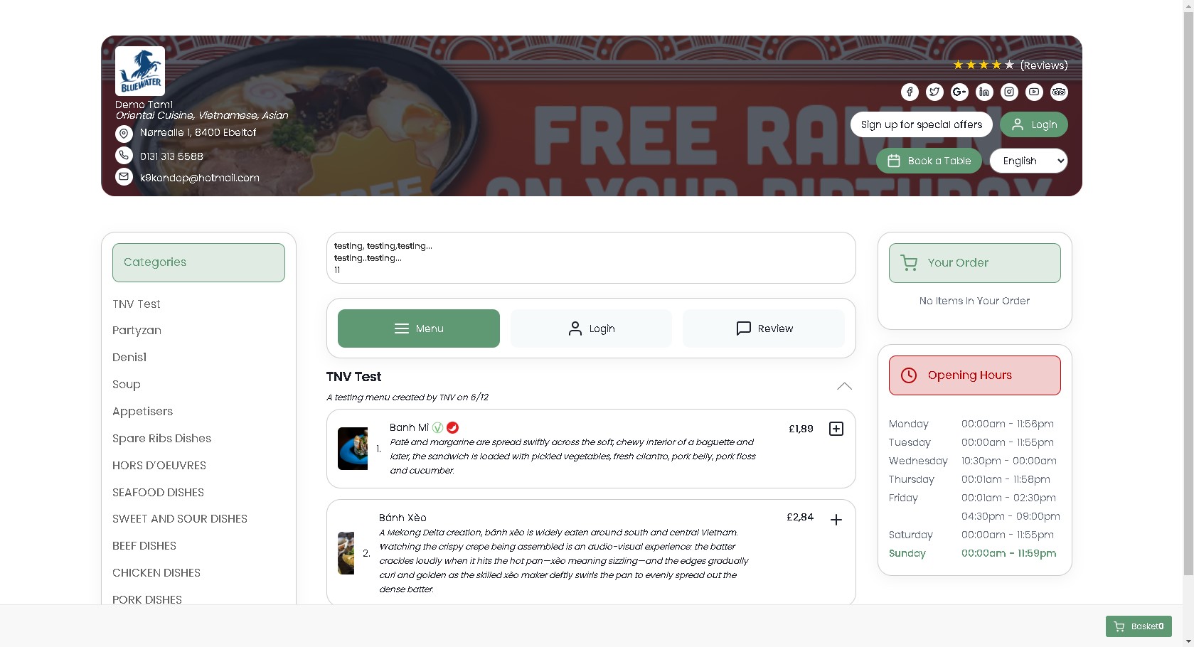 Online Food Ordering System screenshot: Online Food Ordering System categories