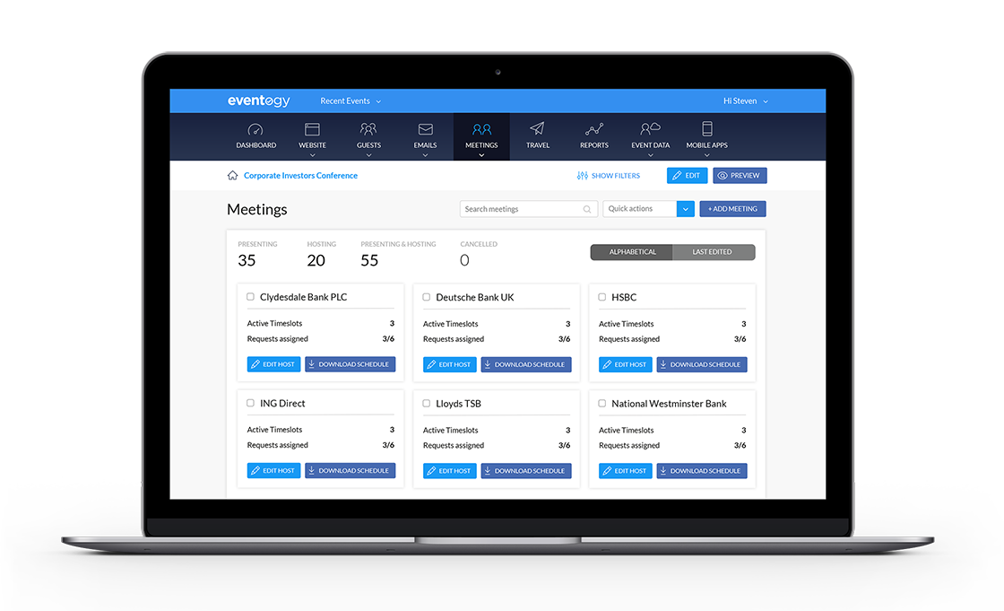 Eventogy Meetings Manager: an intelligent way of automating 1-1 and group meetings between delegates. 