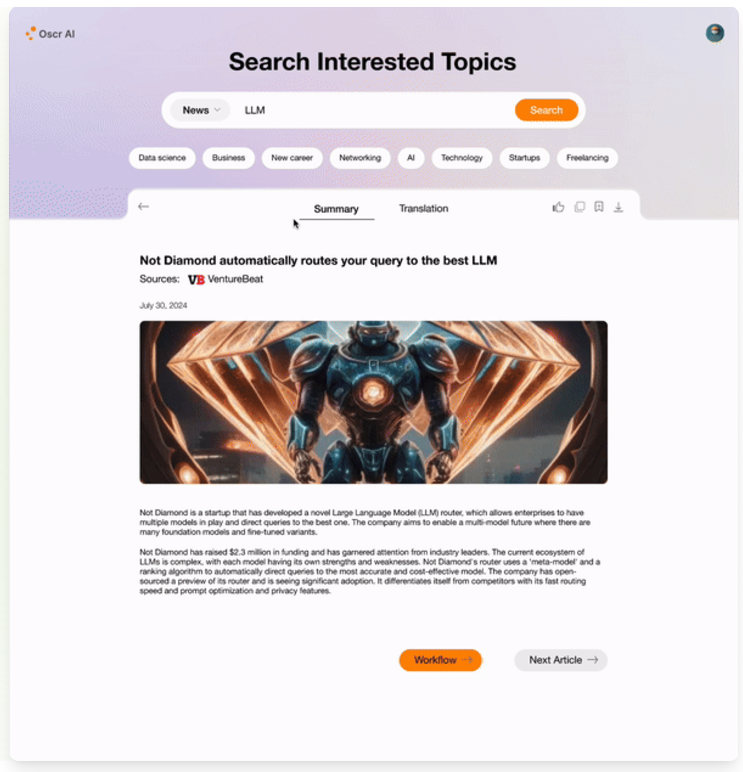 Oscr AI screenshot: Oscr AI topic search