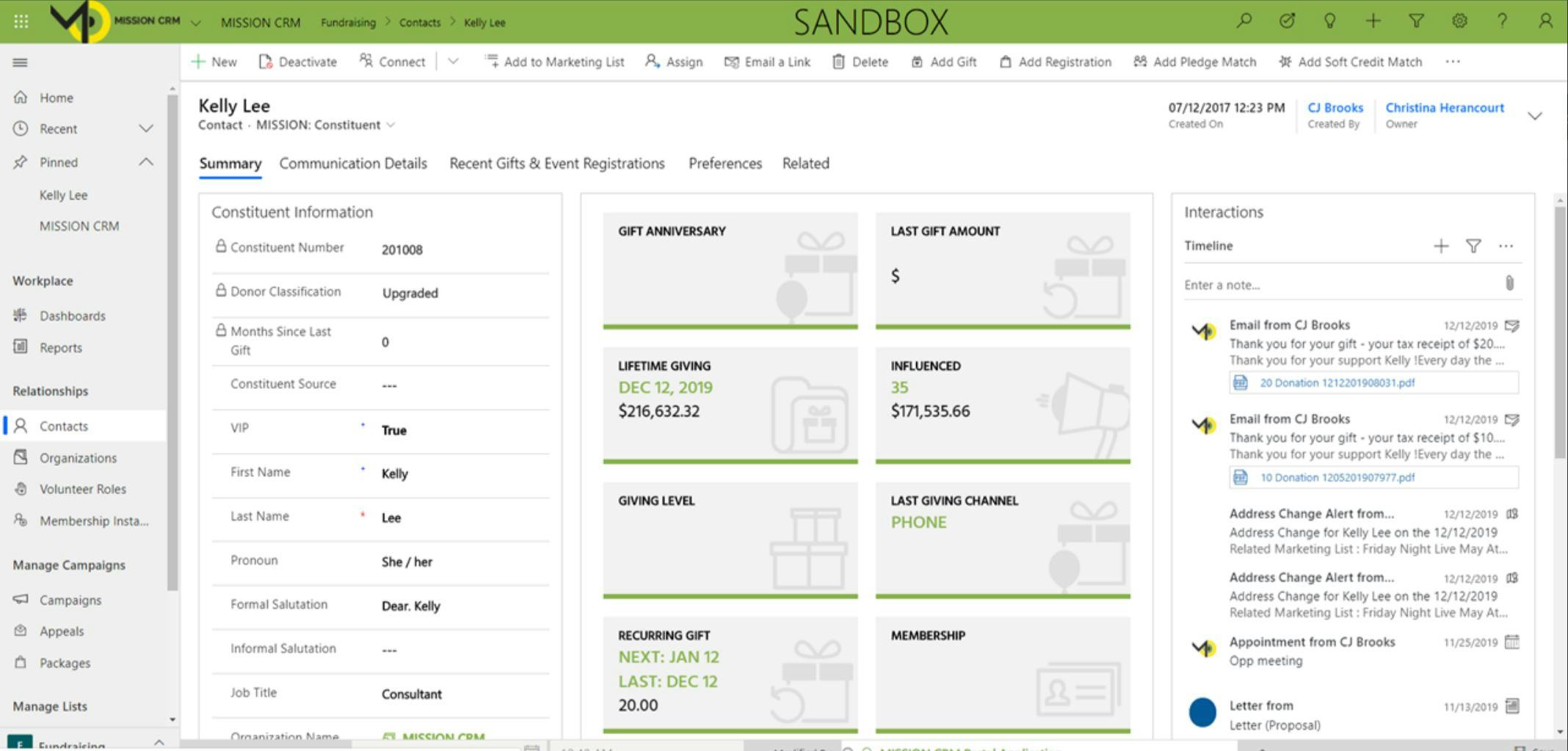 Mission CRM Software - Mission CRM - contact record