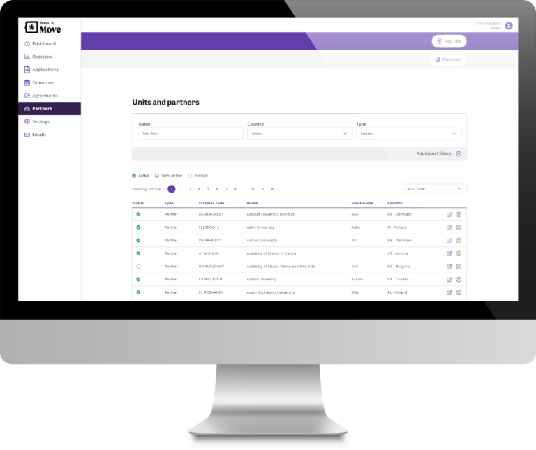 SoleMove screenshot: Units & partners