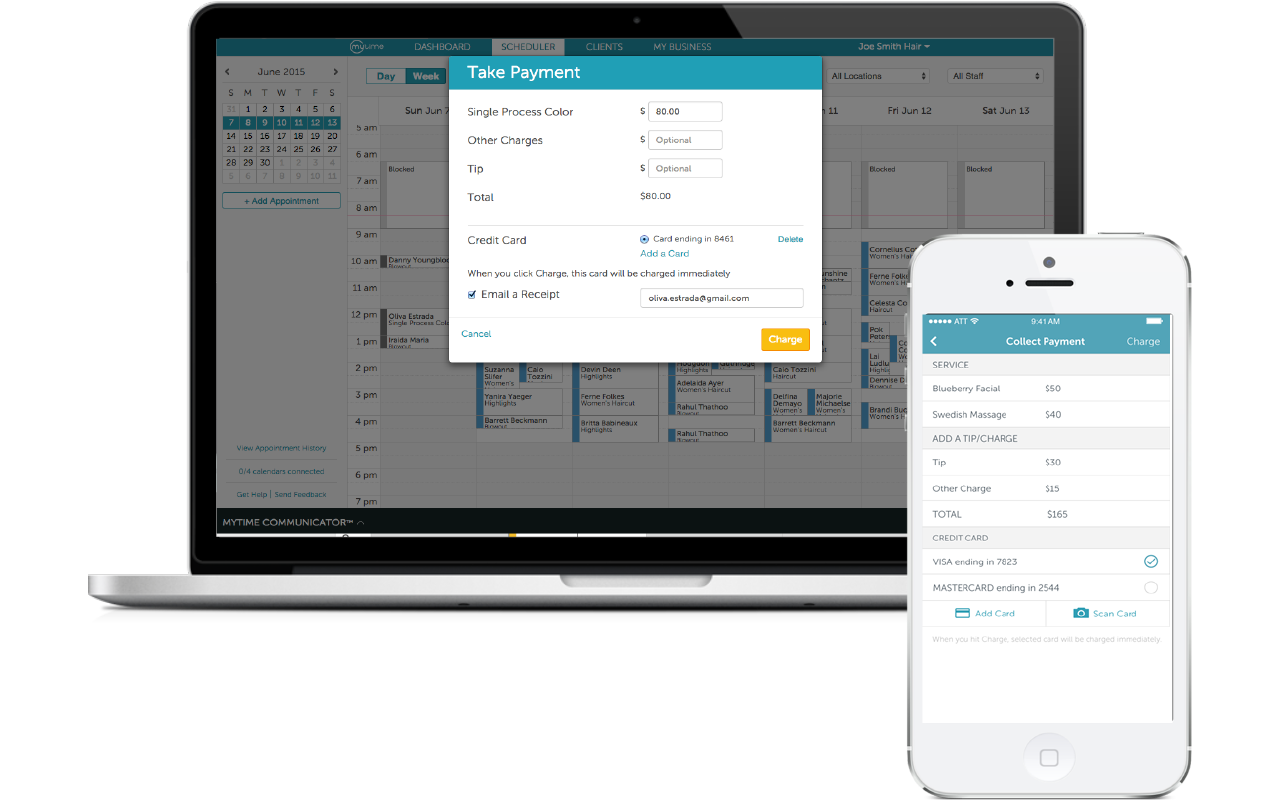 MyTime Software - MyTime point-of-sales processes payments for appointments and products