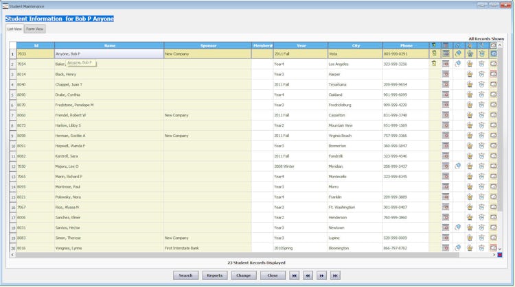 PowerVista RollCall screenshot: desktop view for administrators working with a set of students