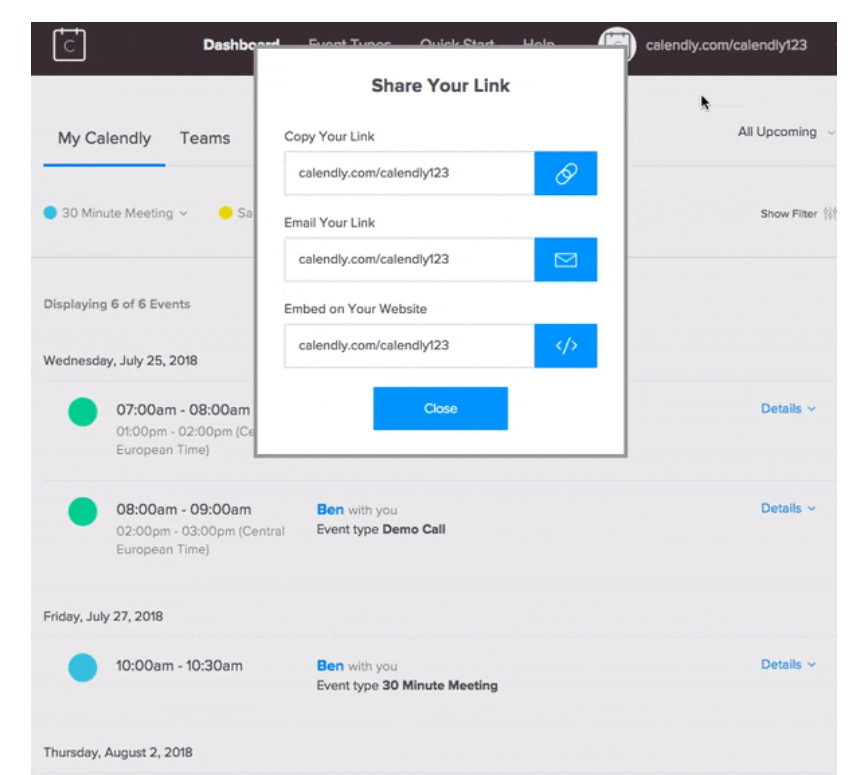 Calendly share links