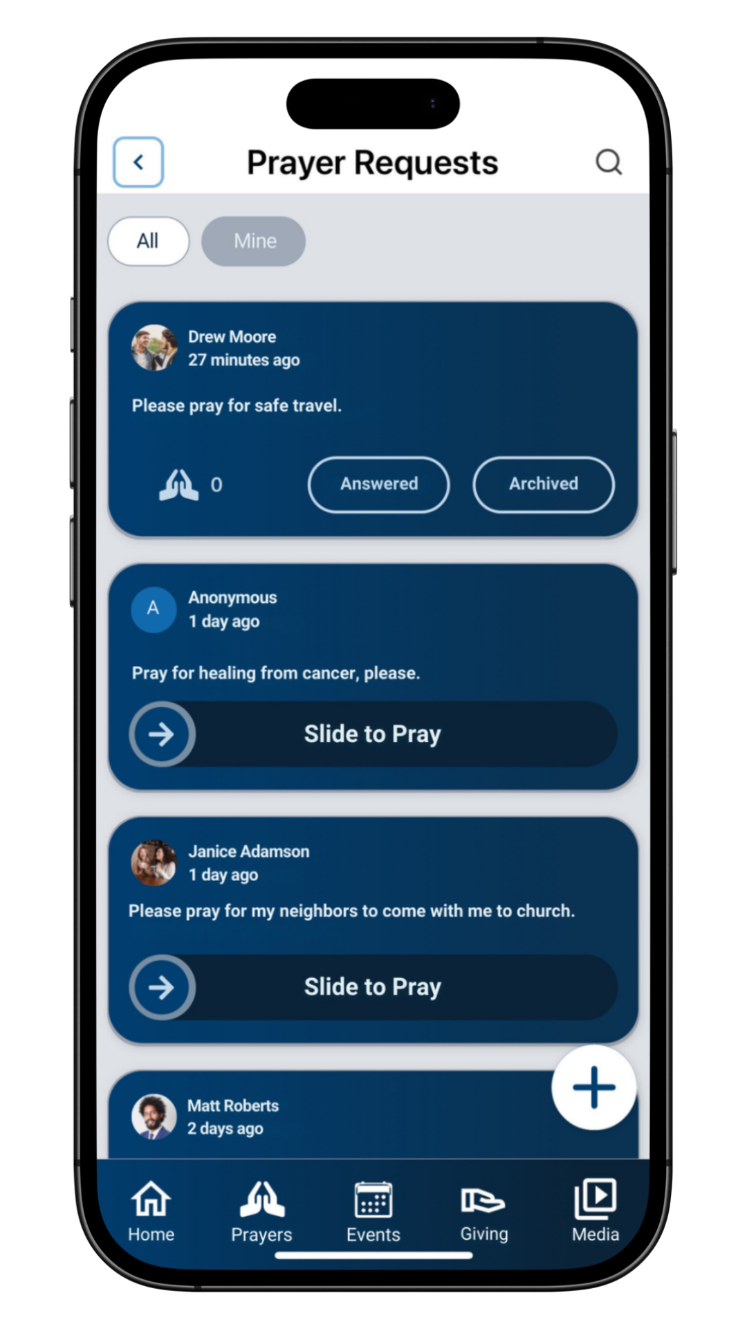 TouchPoint Software - Elevate the culture of prayer in your church through the mobile app. Members can submit requests, pray for anonymous prayers, and celebrate answered prayers all on their phone. Your church can also implement an approval process to protect confidentiality.