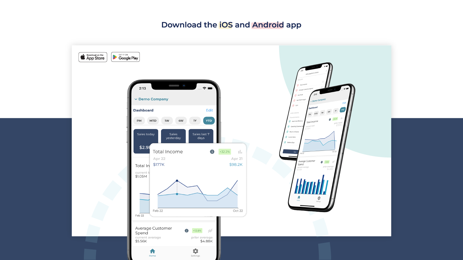 Download the iOS or Android app: Track your performance on the go with the Syft mobile app. View financial, sales, customer and product metrics and compare to the prior period - all at your fingertips.