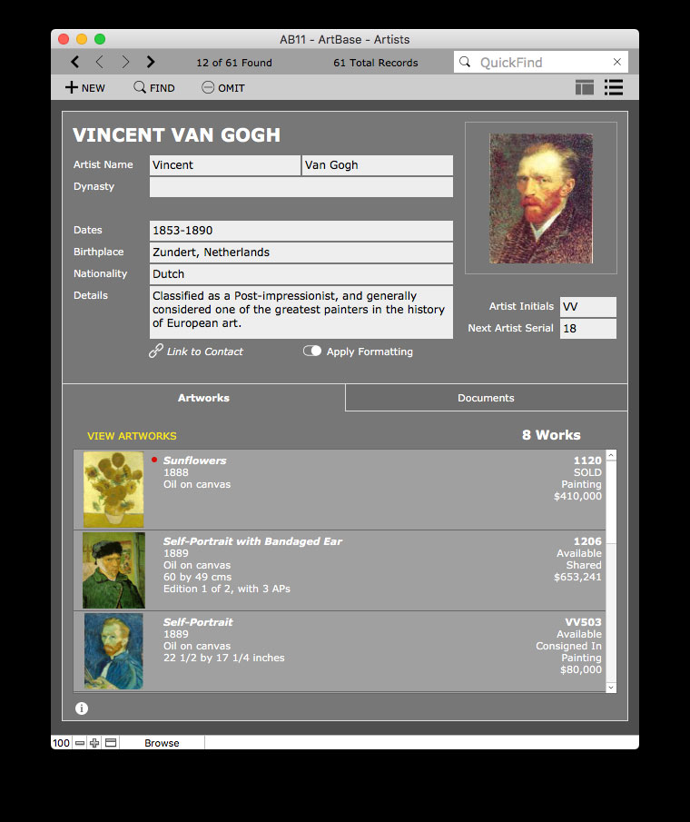 ArtBase Software - ArtBase artist database