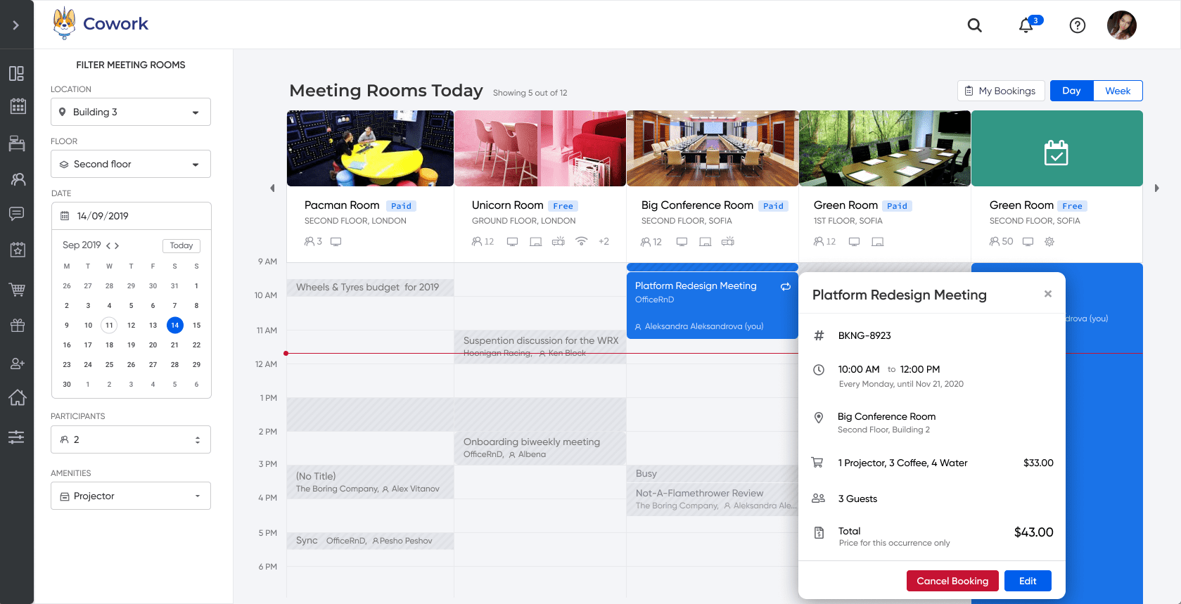 OfficeRnD Flex screenshot: Smart and easy to use meeting room calendar