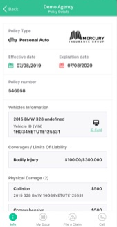 Agentero screenshot: Agentero insurance wallet