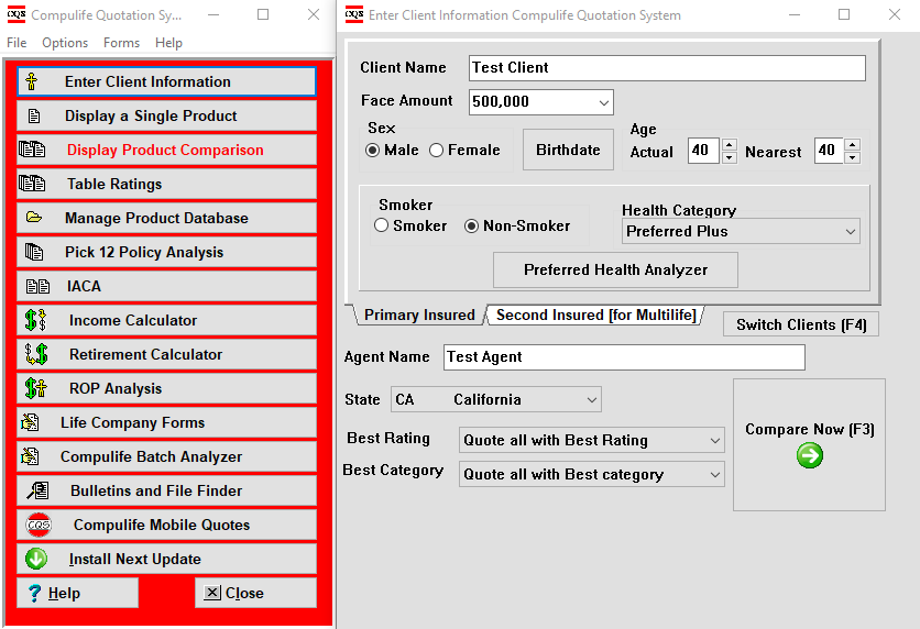 Compulife Quote Software screenshot: COMPULIFE PC Software