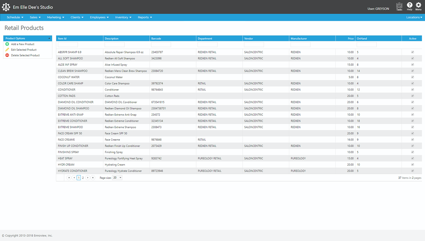 Envision Salon & Spa Software - Retail products database