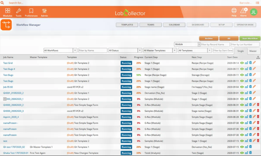 LabCollector LIMS workflow creation