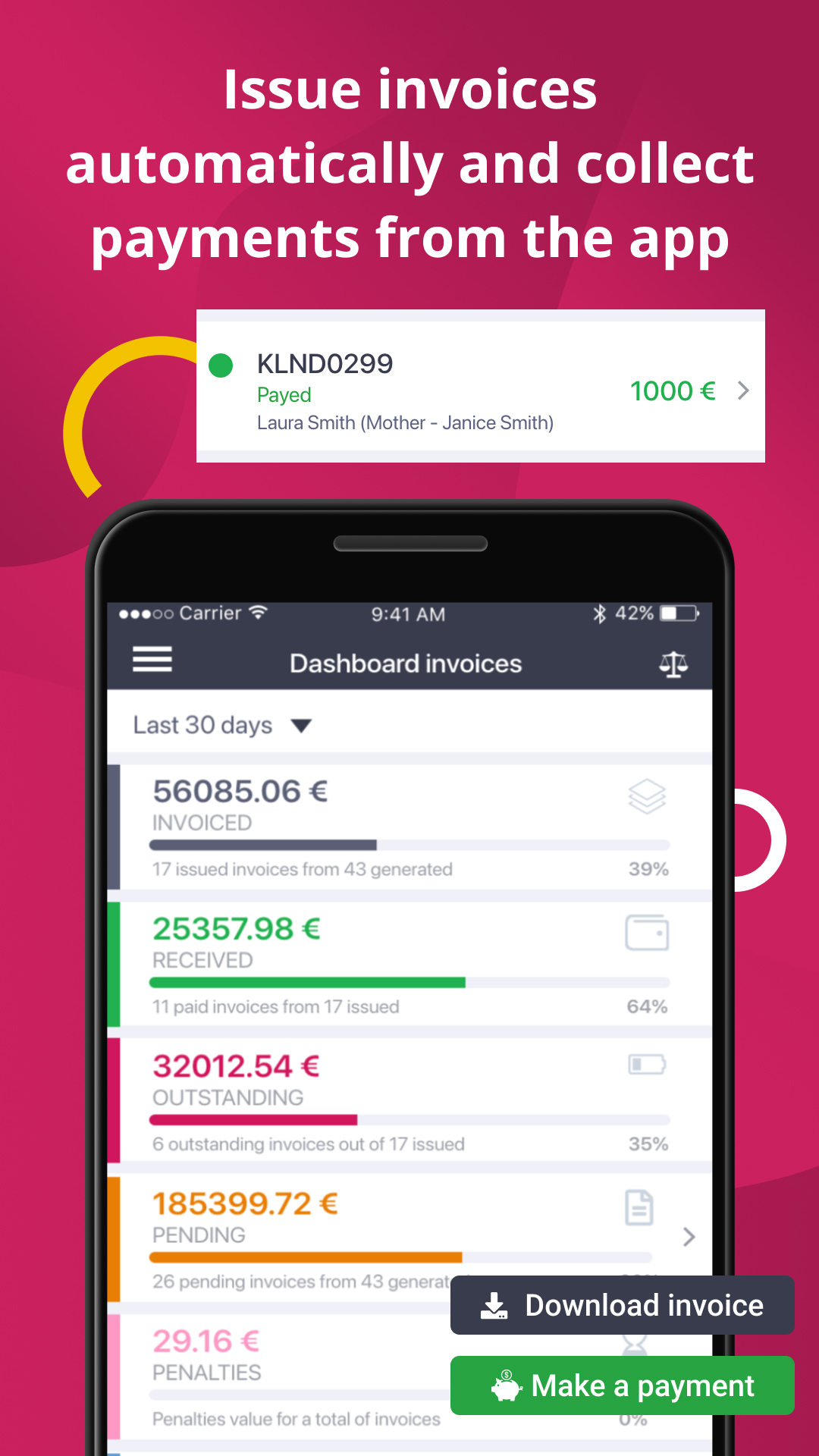 Optimise your school’s  financial management: Create billing plans for tuition fees, send invoices automatically, track payments and deposits with just a few clicks. Analyse family balance, collect penalties and easily generate custom reports.