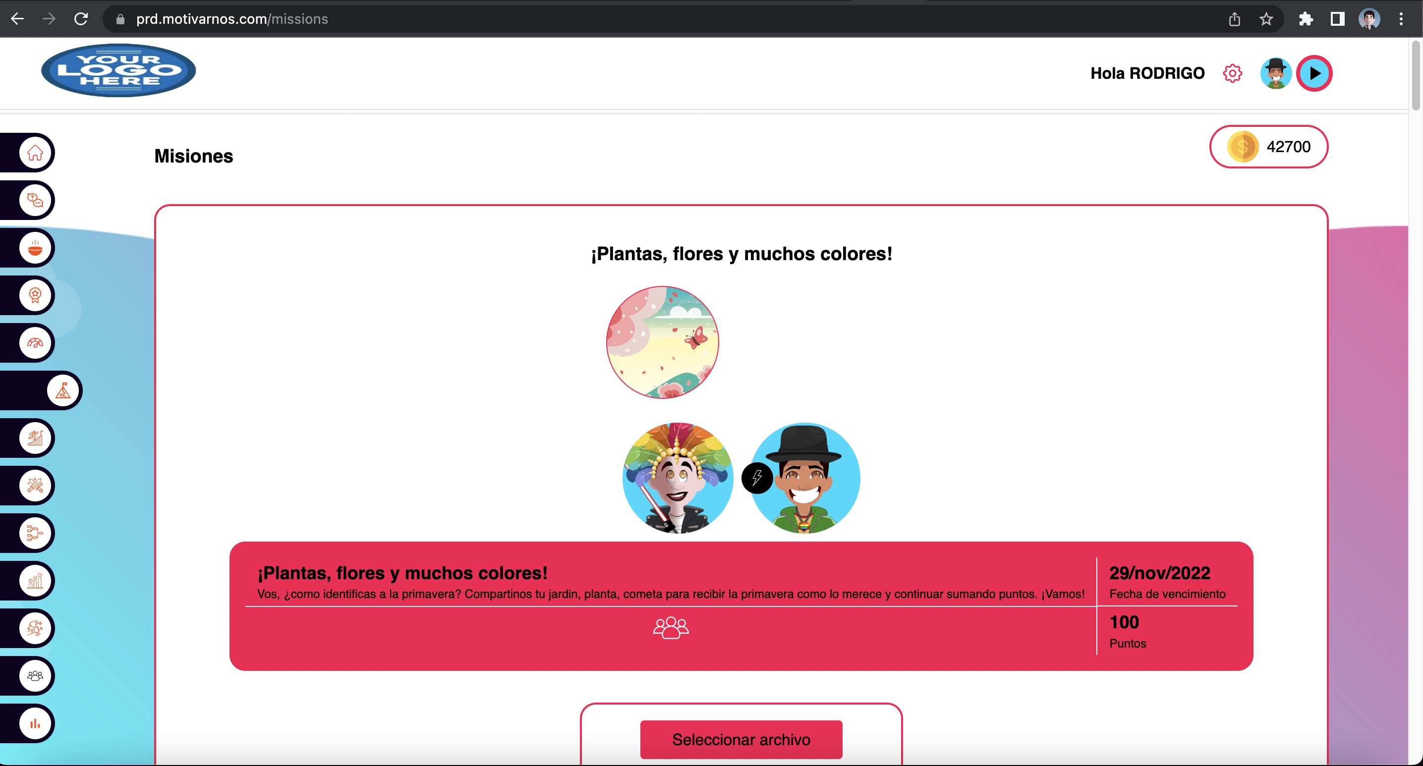 Motivarnos screenshot: Missions / Engagement
