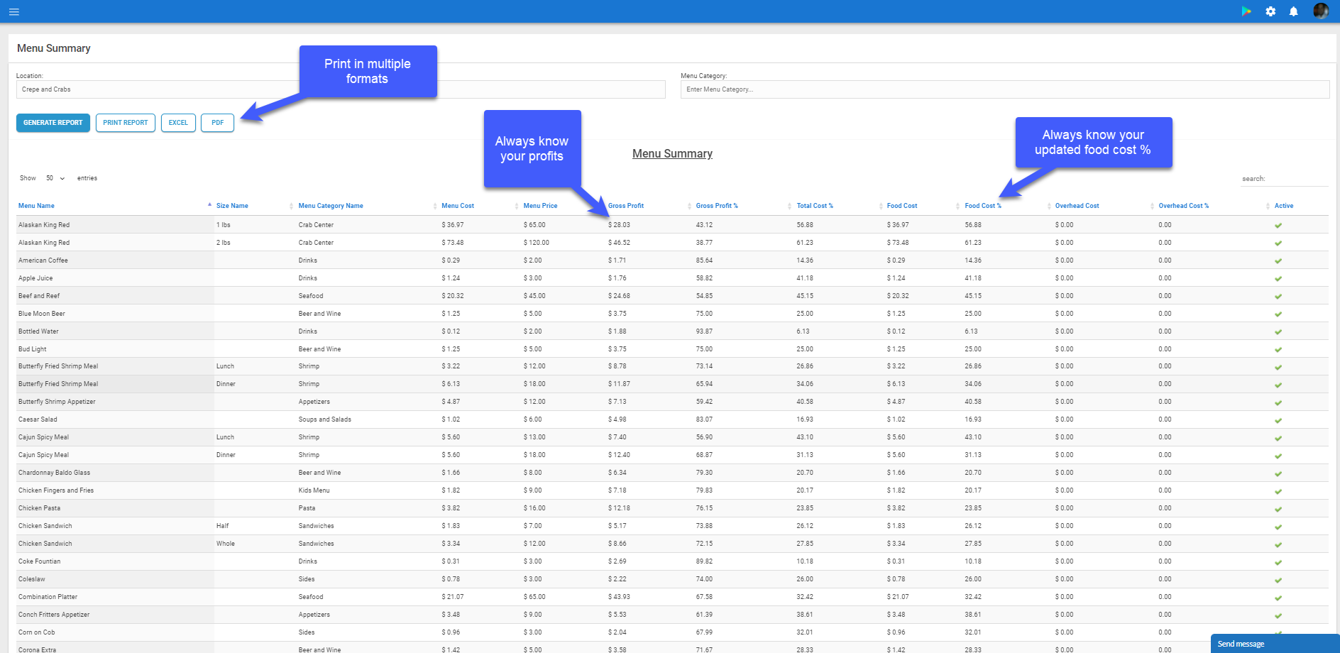 Recipe Costing Software - Recipe Costing Menu Item Costs and profit