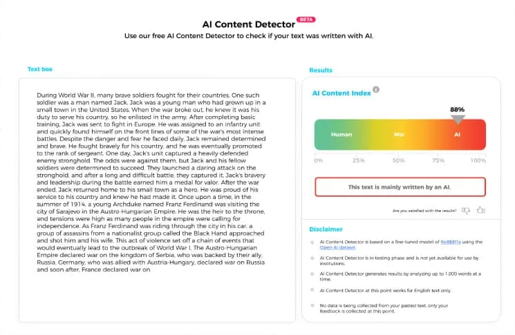 Crossplag screenshot: Crossplag AI content detector