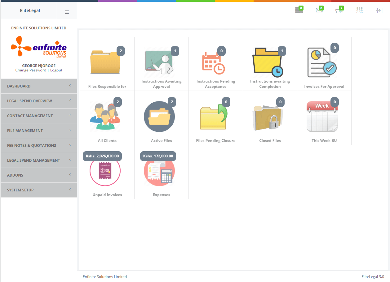 EliteLegal screenshot: EliteLegal Dashboard
