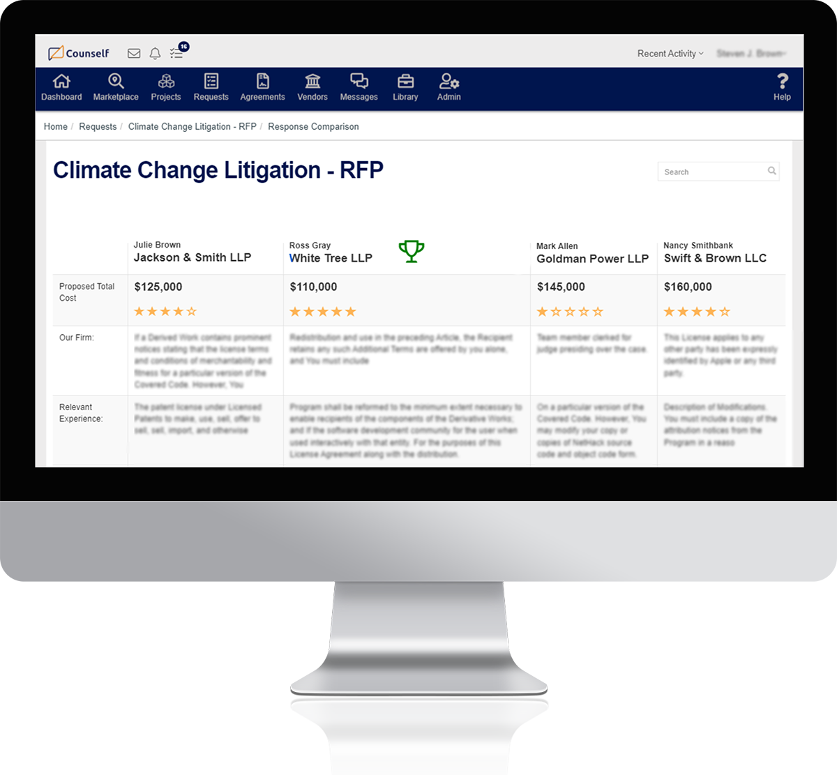 Counself RFP transforms legal vendor management with intelligent cost optimization.