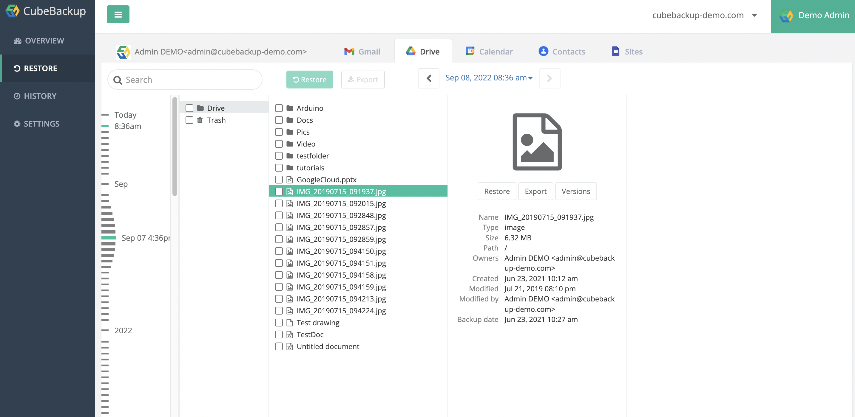 CubeBackup Software - Point-in-time backup snapshot of Google Drive