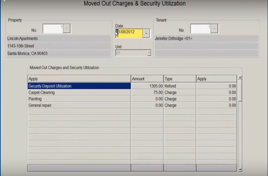 Moved out charges and security utilization
