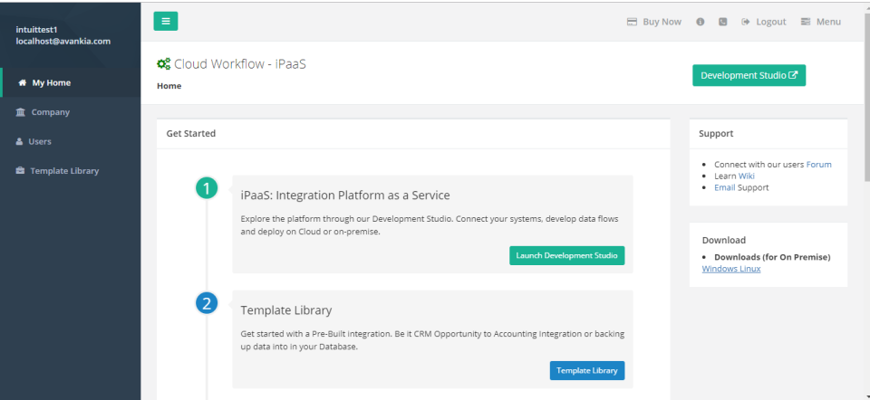 Cloud Workflow - iPaaS screenshot: Cloud Workflow - iPaaS dashboard