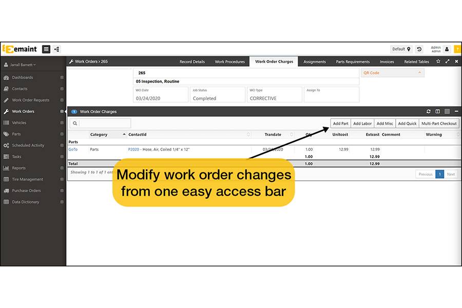 eMaint CMMS Software - Modify work orders easily from the access bar.