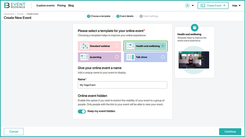 Virtual Event Creation Page