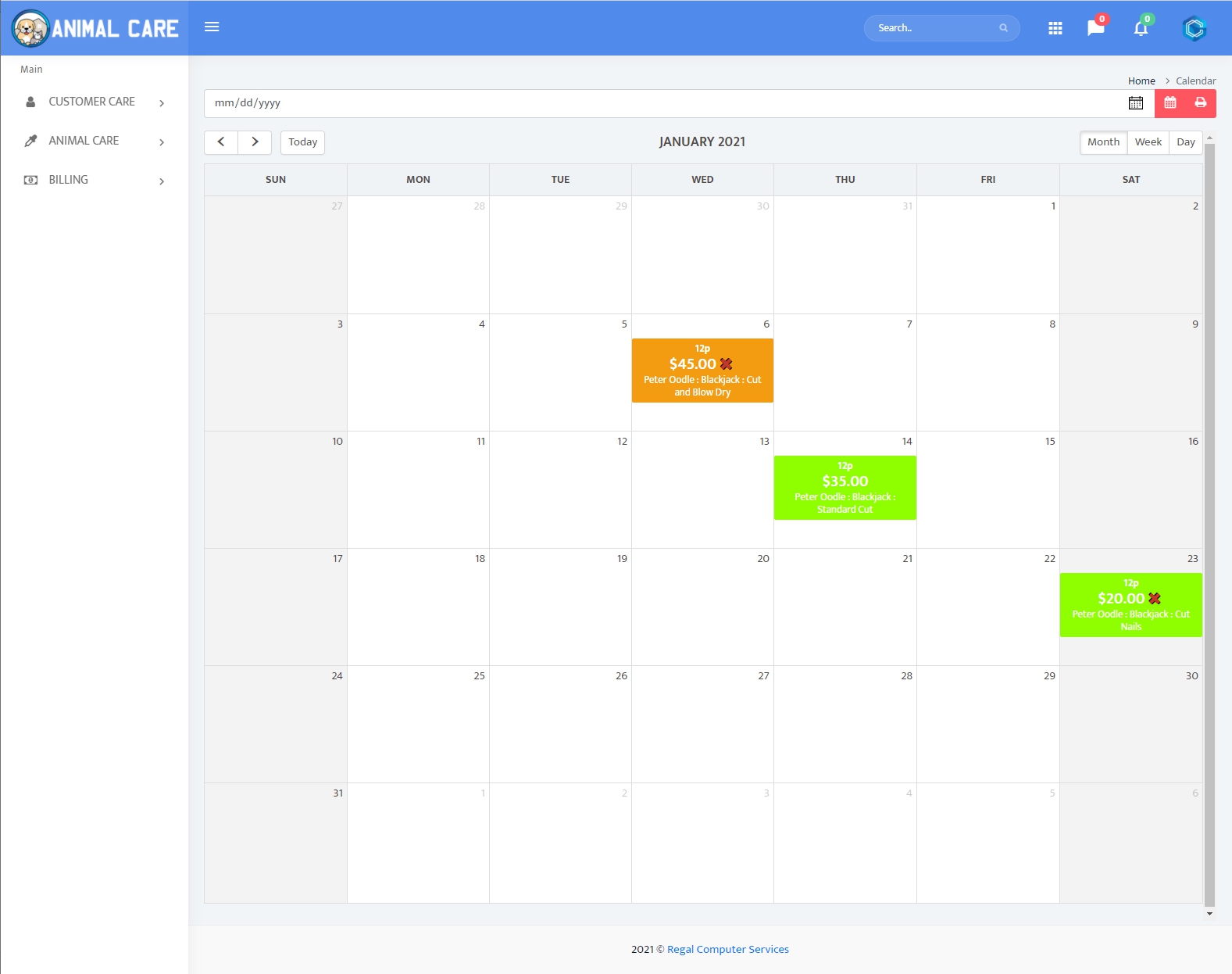 Calendar with Appointment Schedule