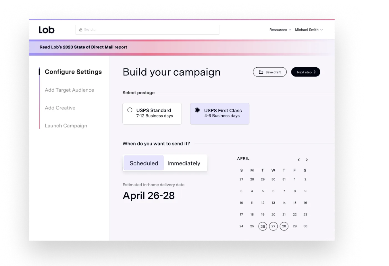 Set up and execute direct mail campaigns in minutes. Schedule ahead, send last-minute, or trigger campaigns based on customer behaviors or events.