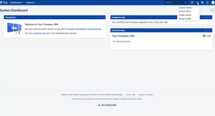 Learn For Jira system dashboard