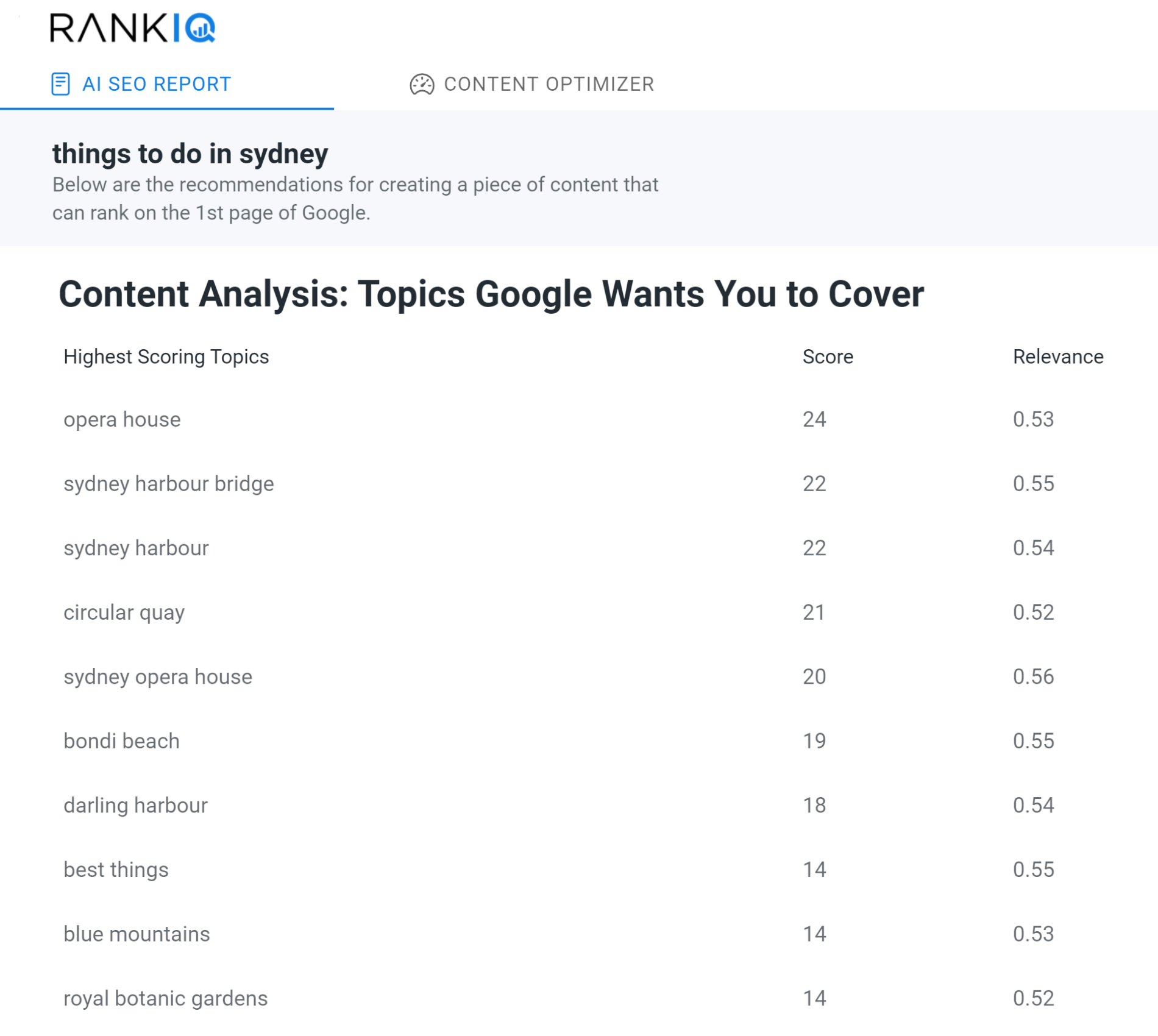 RankIQ content analysis
