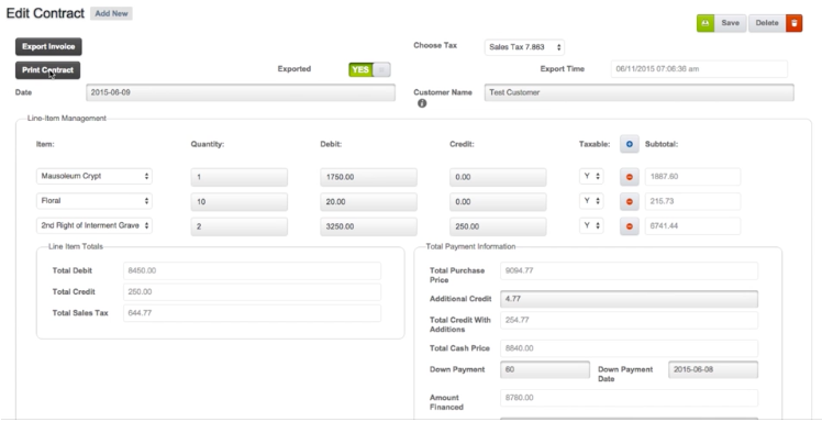 CemSites Software - Edit, export or print contract information