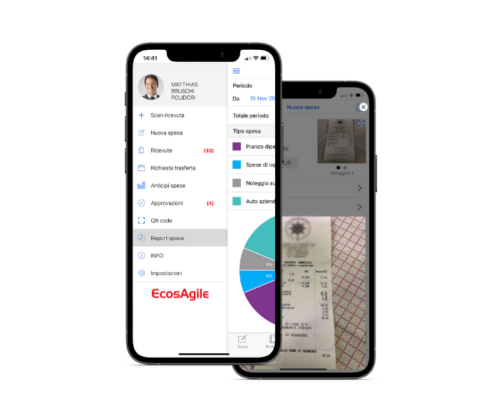 e-Expense screenshot: EcosAgile Expense Report provides a complete overview of company expenses, allowing employees to easily upload receipts with a click. Managers can review, approve, and analyze data in real-time for better financial control.