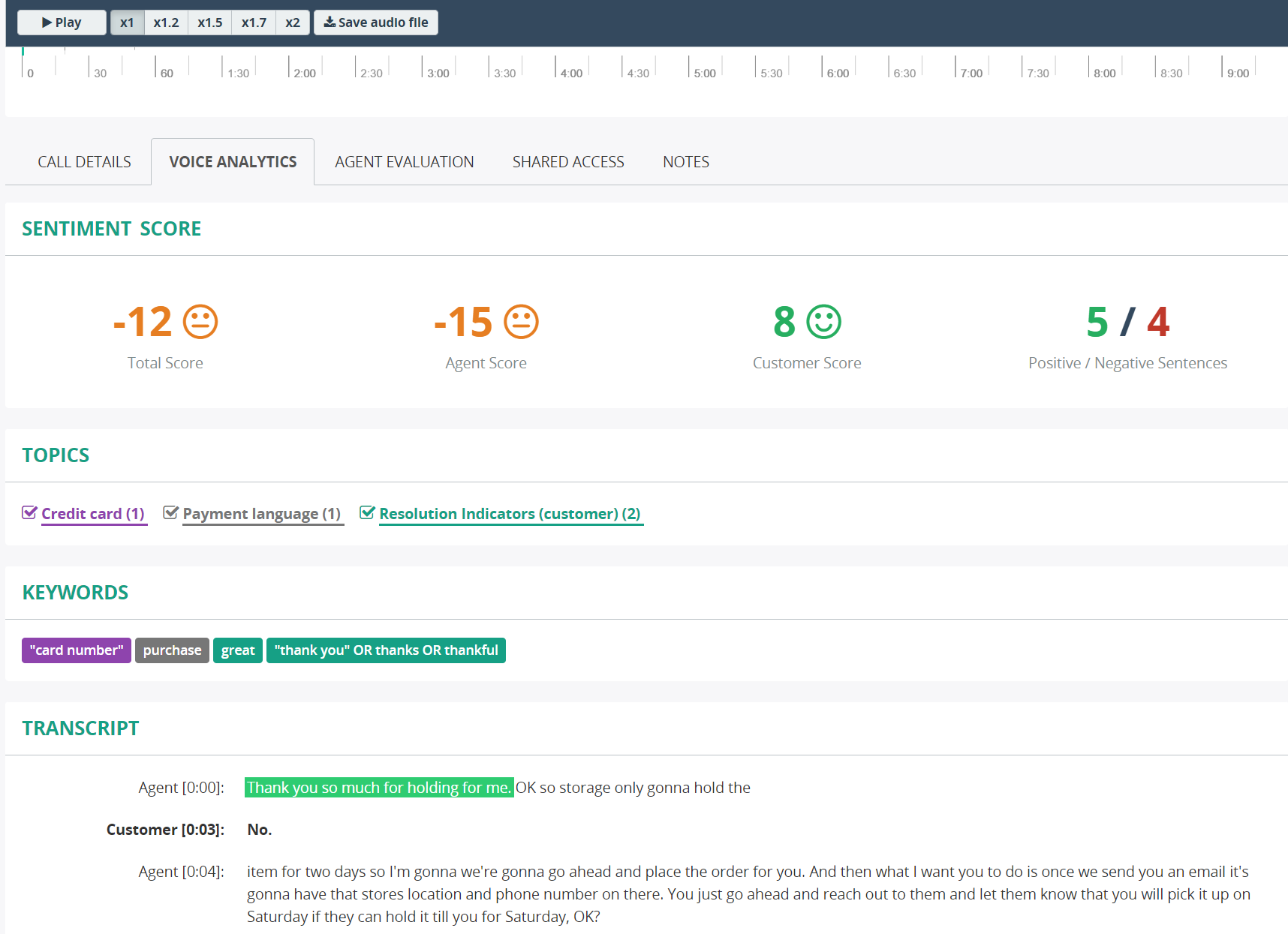 MiaRec Software - Voice Analytics with Sentiment Score and Transcript