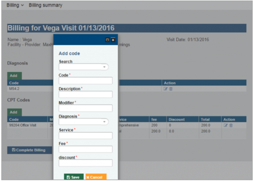 Emidence screenshot: Emidence billing