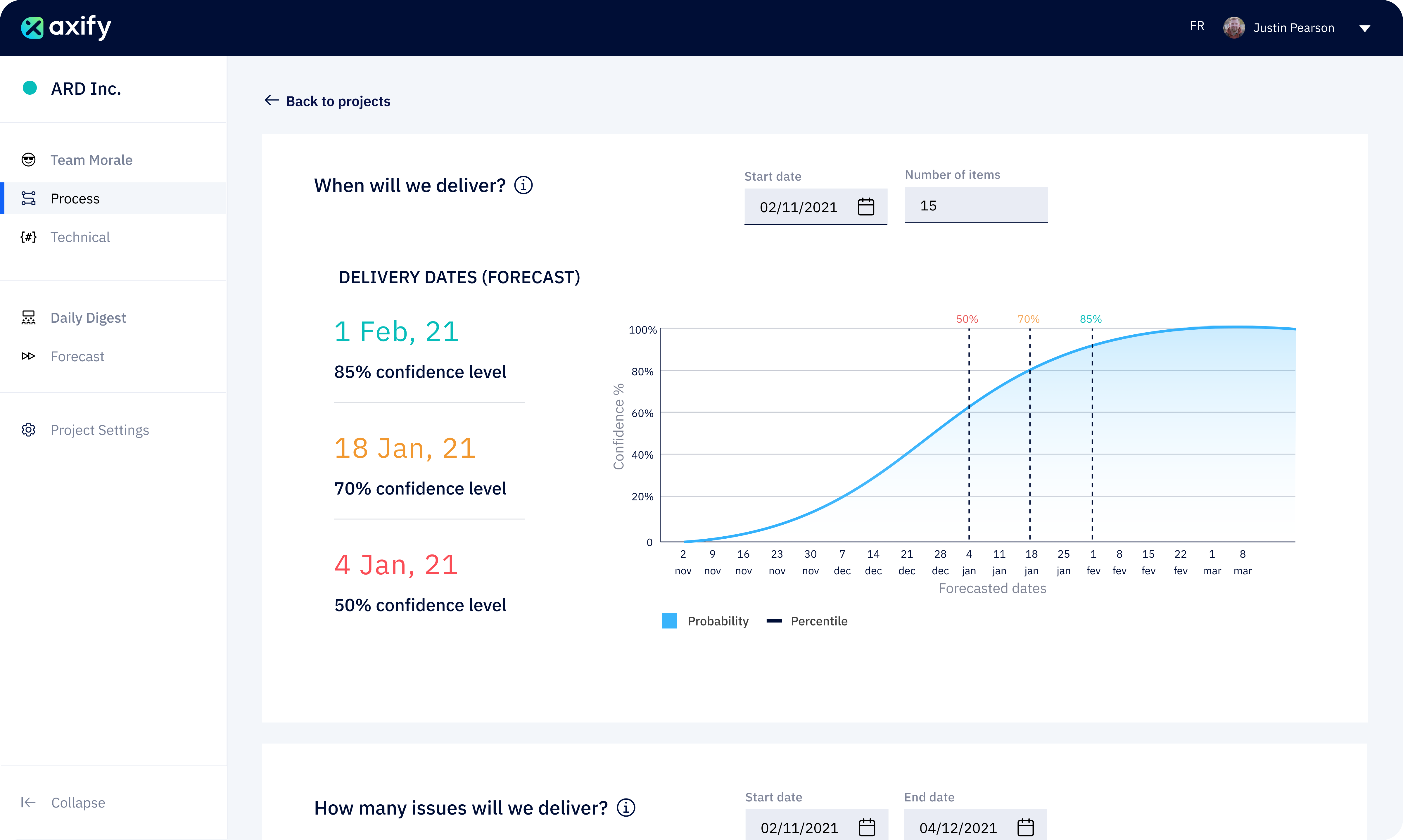 Our forecasting tool relies on multiple simulations based on the team's historical data to either predict how many items your team can deliver over a period of time or when you will deliver a set number of items. And in real-time! Pretty cool, right?